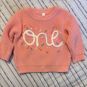 Pink Knit Sweater with Embroidery